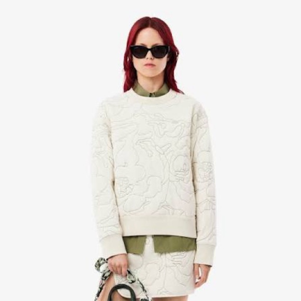 Lacoste Cream Quilted Floral Cream and green Reversible Sweatshirt
